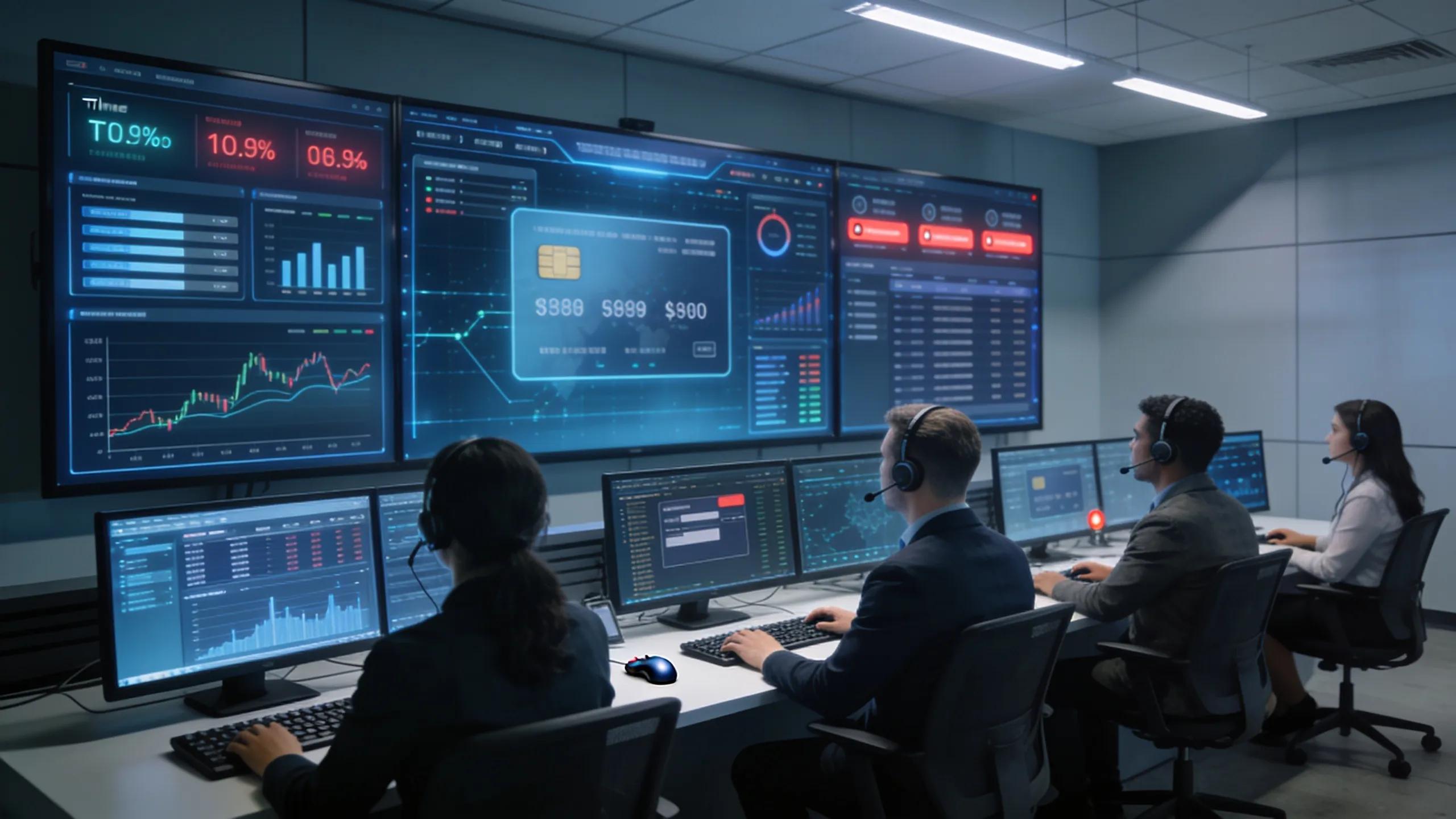 Security team implementing fraud prevention strategies in a digital transaction environment