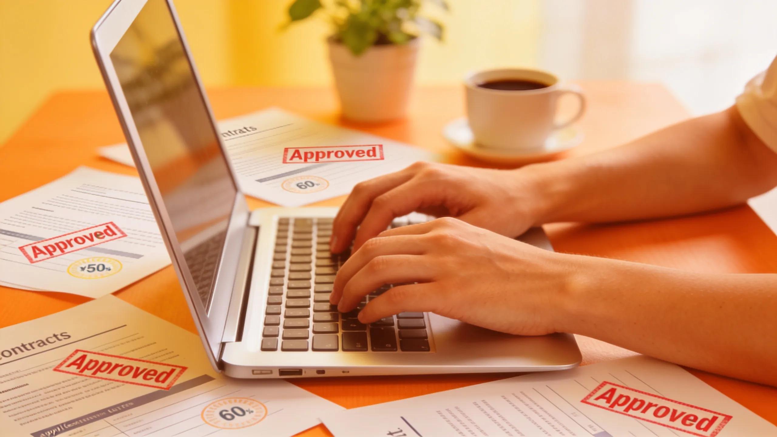 Hands typing on a laptop illustrating the process of obtaining instant approvals for merchant accounts