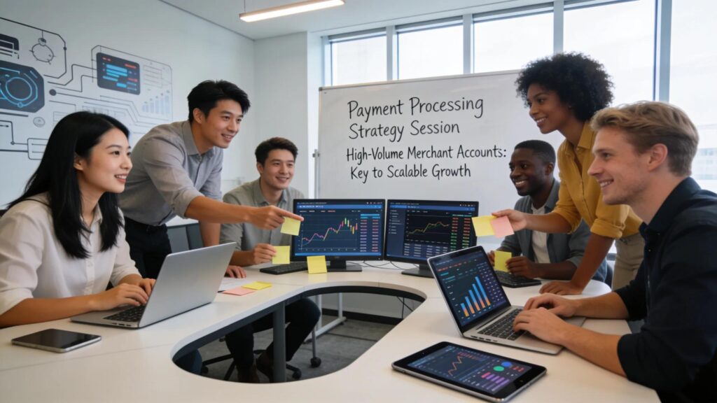 Modern e-commerce workspace showcasing collaboration on payment processing strategies