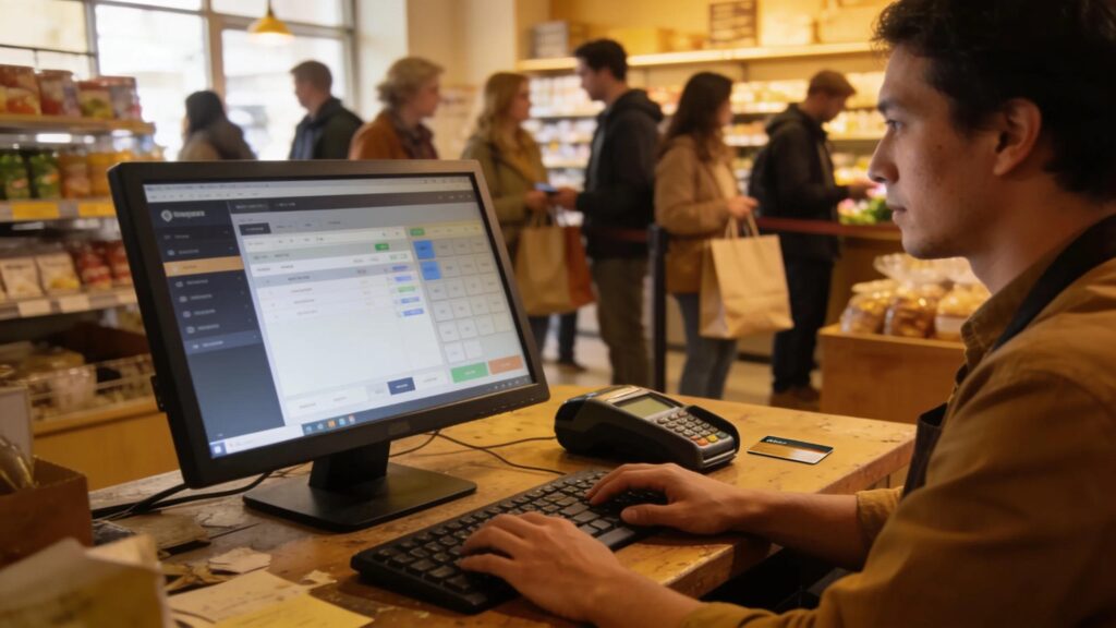 High-volume merchant processing credit card transactions in a busy retail environment